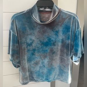 We The Free Ombré Velour Tie Dye Blue Gray Cropped High Neck Top S